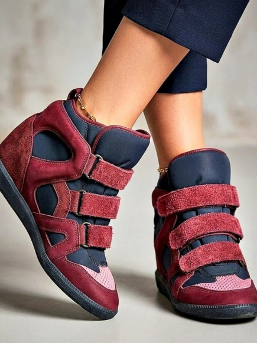 Isabel Marant Buckee Suede Hidden Wedge Sneakers Y2K Burgundy & Pink EU 38